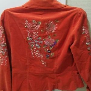 Beautiful reddish orange corduroy blazer w/ floral